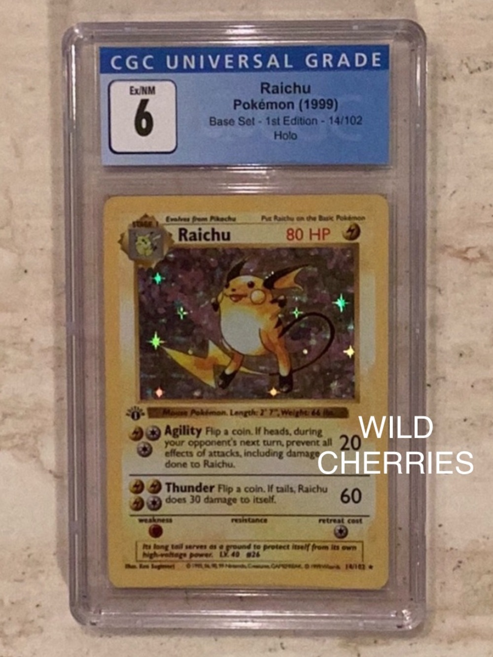 Pokemon Raichu 1st Edition Holo Shadowless 14/102 Base Set CGC 6 TCG #14
